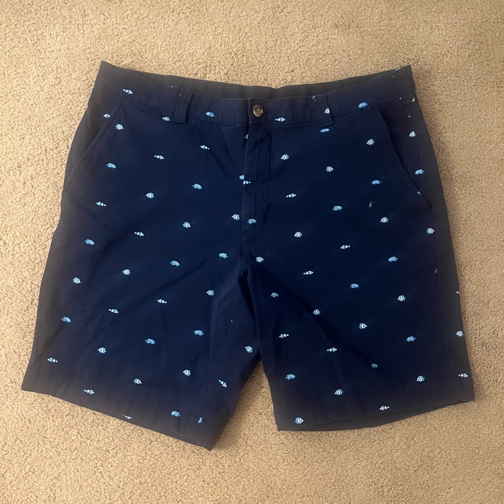 Navy Blue Shorts with nautical theme (fish) 
Lightly Worn ✨